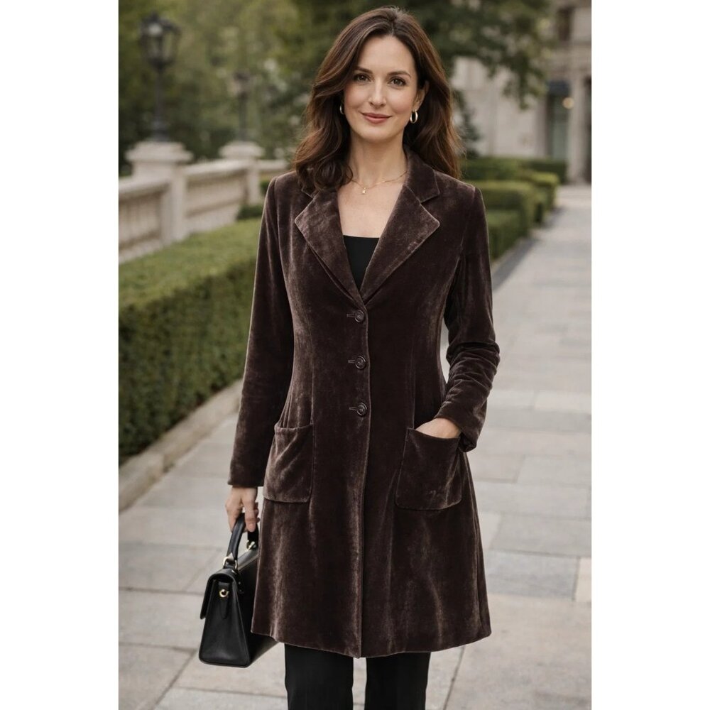 J Jill Crushed Velvet NEW Coat Jacket Duster size XS Petite, BROWN 3 button